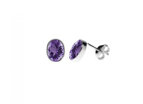 925 Silver & Faceted Amethyst Oval Stud Earrings