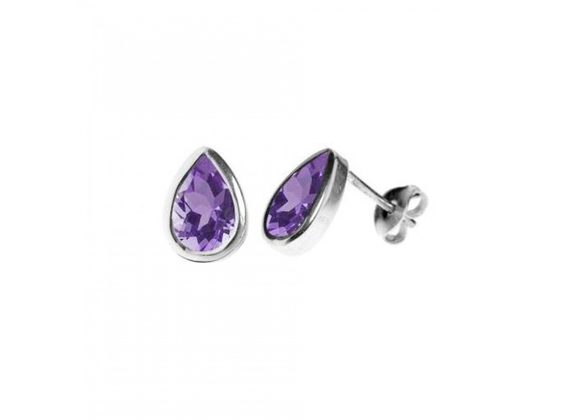 925 Silver &  faceted Amethyst Teardrop Stud Earrings.