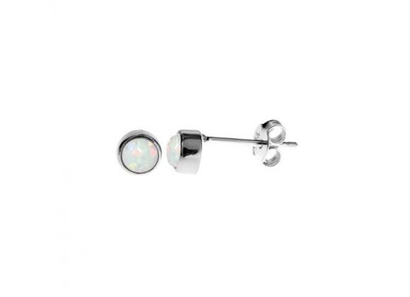 Small 925 Silver & White Opalique round Stud Earrings