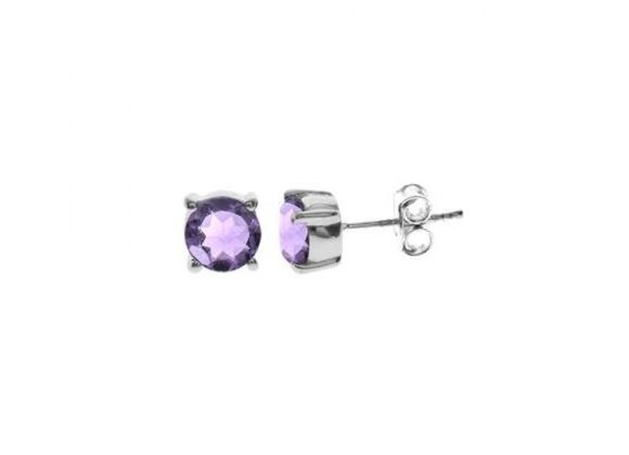 925 Silver & faceted round Amethyst Stud Earrings