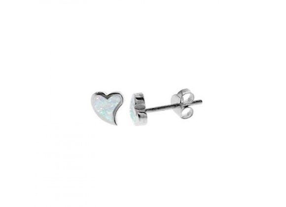 ?925 Silver &  white Opalique Heart Stud Earrings