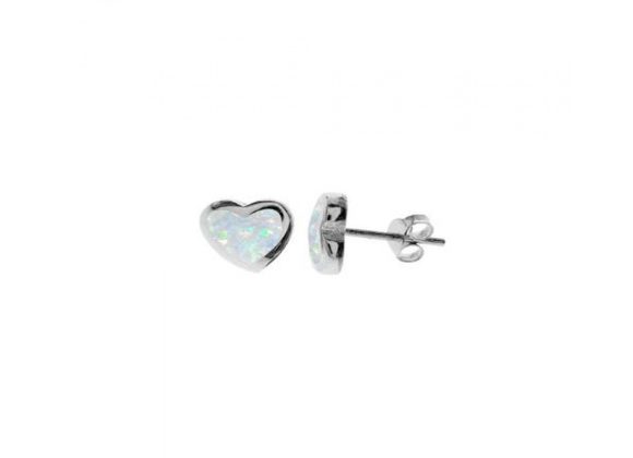 925 Silver & medium white Opalique Heart Stud Earrings