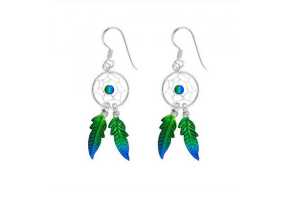 925 Silver Green & Blue Dreamcatcher Earrings