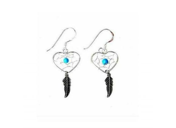 925 Silver Heart Dream Catcher Earrings