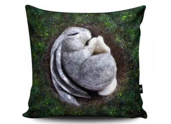 Sleeping Hare vegan suede Cushion Cover by Wraptious