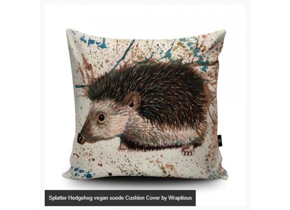 Splatter Hedgehog vegan suede Cushion Cover by Wraptious