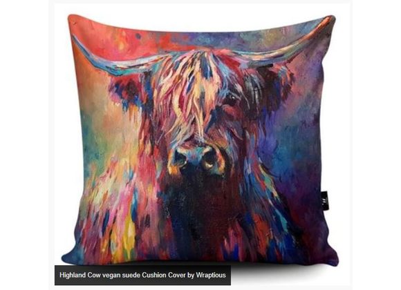 Highland Cow vegan suede Cushion Cover by Wraptious