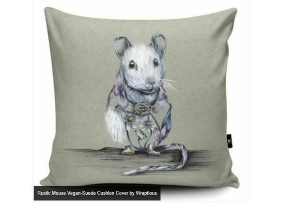 Rustic Mouse vegan suede Cushion Cover by Wraptious