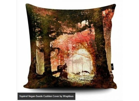 Squirrel vegan suede Cushion Cover by Wraptious
