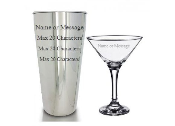 Personalised Engraved Cocktail Shaker and Glass