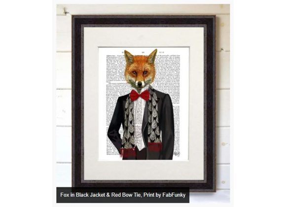 Fox in Black Jacket & Red Bow Tie, Print by FabFunky