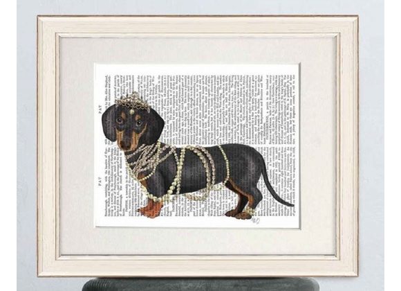 Dachshund with Tiara and Pearls, Print by FabFunky