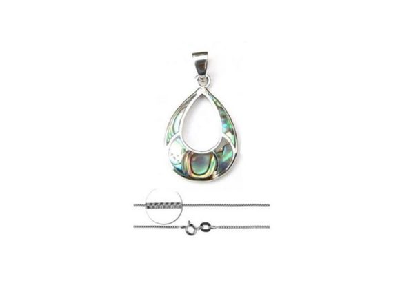 925 Silver & Abalone Teardrop Pendant & Chain