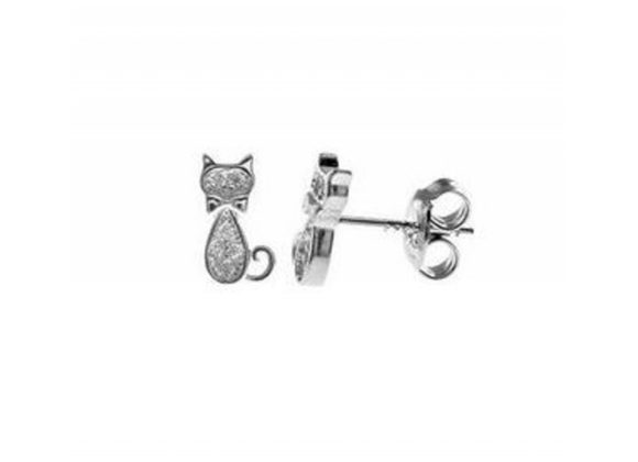 925 Silver & CZ Cat Stud Earrings