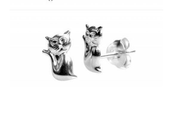 Small 925 Silver Cat Stud Earrings