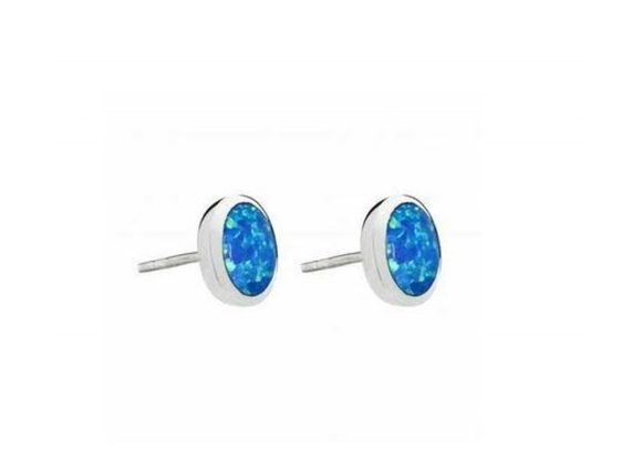 925 Silver Blue Opalique Round Stud earrings
