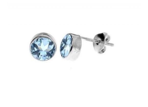 925 Silver & Blue Topaz Round Stud Earrings