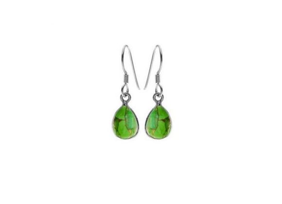 Small 925 Silver & Green Mohave teardrop Earrings