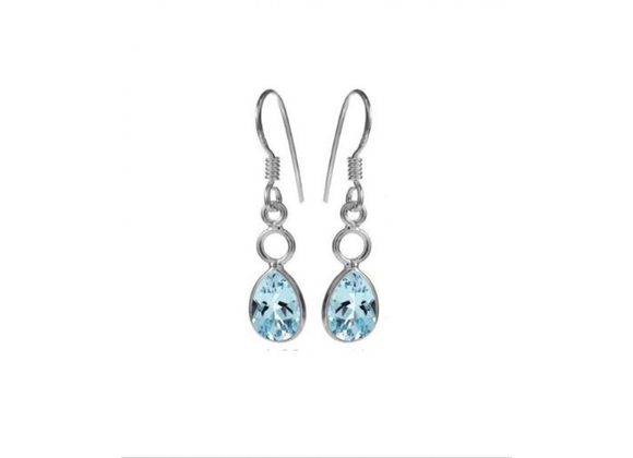 925 Silver loop & faceted teardrop Blue Topaz Earrings