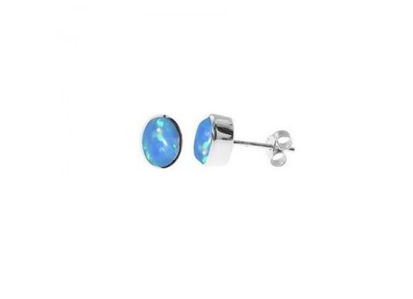 925 Silver & Blue Opalique Oval Stud Earrings