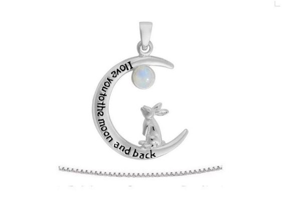 925 Silver Hare and Moon (Moon & Back) Pendant & Chain