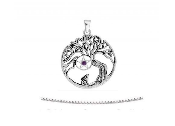 925 Silver Tree of Life Moon Gazing Hare Pendant & Chain