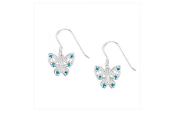 925 Silver Aqua Butterfly Drop Earrings