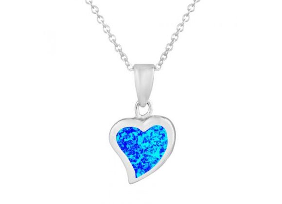 925 Silver & Blue Opalique Heart Pendant and Chain