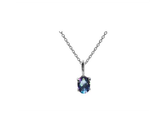 Small oval 925 Silver & Mystic Topaz Pendant and Chain
