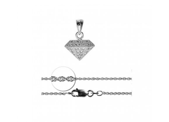 925 Silver diamond-shaped Pendant encrusted with CZ & Chain