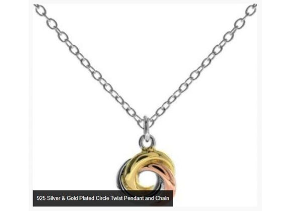 925 Silver & Gold Plated Circle Twist Pendant and Chain