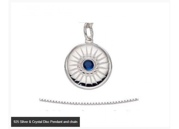 925 Silver & Crystal Disc Pendant and chain