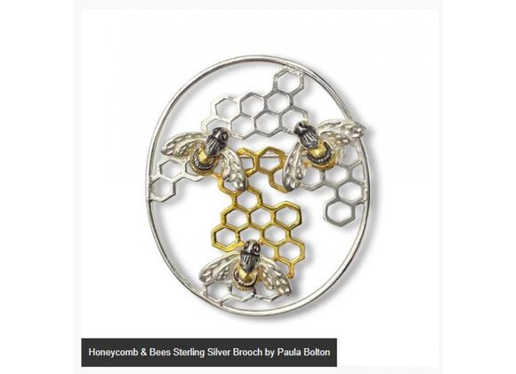Honeycomb & Bees Sterling Silver Brooch by Paula Bolton