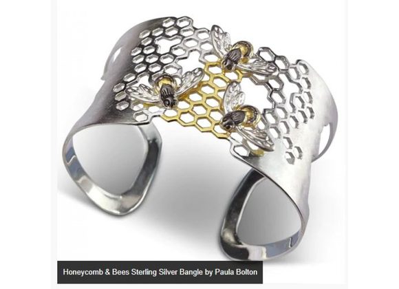 Honeycomb & Bees Sterling Silver Bangle by Paula Bolton