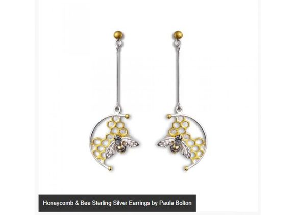 Honeycomb & Bee Sterling Silver Earrings by Paula Bolton