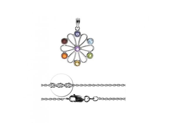 925 silver & multi-coloured gemstone Pendant and Chain