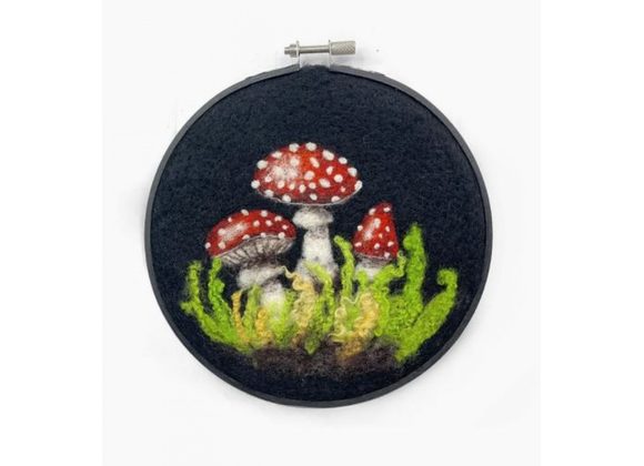 Toadstools in a Hoop Needle Felting Kit by The Crafty Kit Co