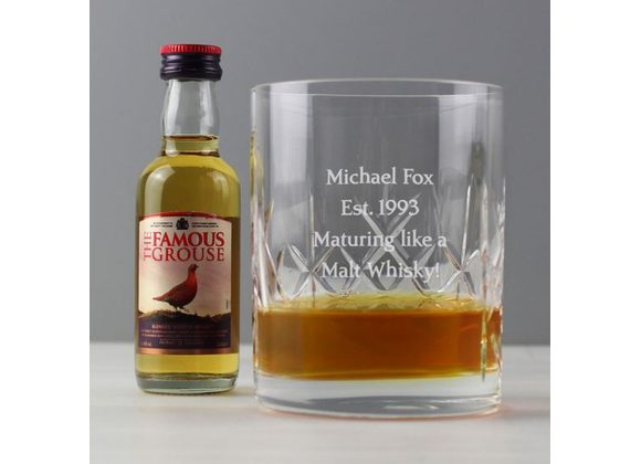 Personalised Cut Crystal Whisky Glass & Miniature