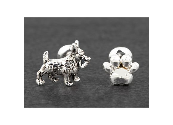 Dog & Paw Silver Plated Stud Earrings by Equilibrium