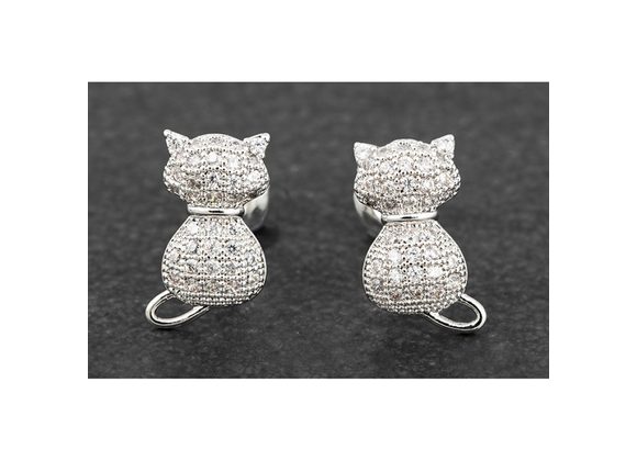 Cats Silver Plated & CZ Stud Earrings by Equilibrium