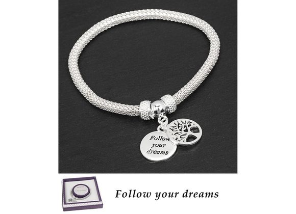 Follow Your Dreams Silver Plated Mesh Tree of Life Bracelet by Equilibrium