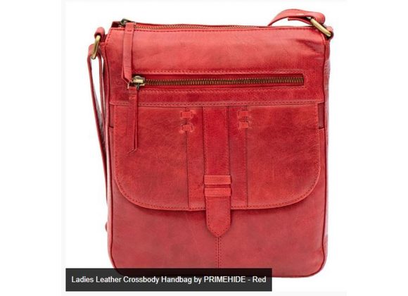 Leather Crossbody Handbag by PRIMEHIDE - Red