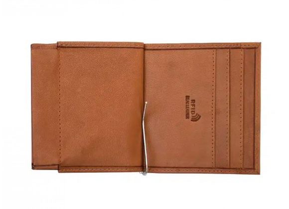 Slim leather Note Clip Wallet - TAN