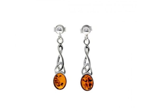 925 Silver & Baltic Amber Celtic style Drop Earrings