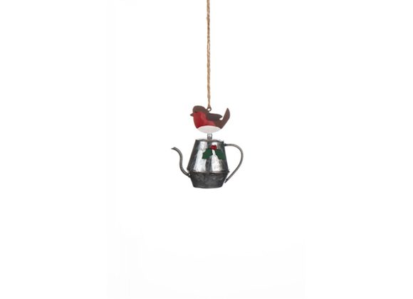 Robin on Tea Pot Christmas Decoration