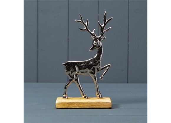 Large Silver finish Deer on Wooden Base