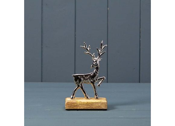 Silver finish Deer on Wooden Base