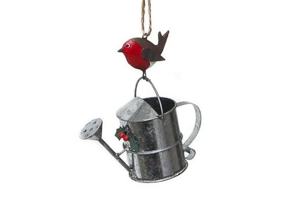 Watering Can with Robin Hanging Decoration by Shoeless Joe