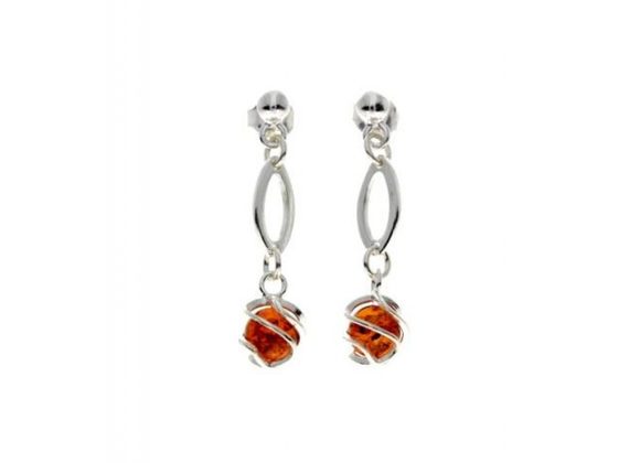 925 Sterling Silver & Baltic Amber Modern Drop Earrings - GL023