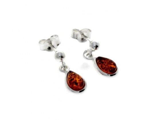 925 Silver & Amber Teardrop Earrings